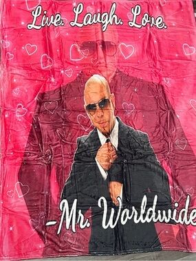 Pink "Mr. Worldwide" Graphic Blanket - Live Laugh Love Pitbull